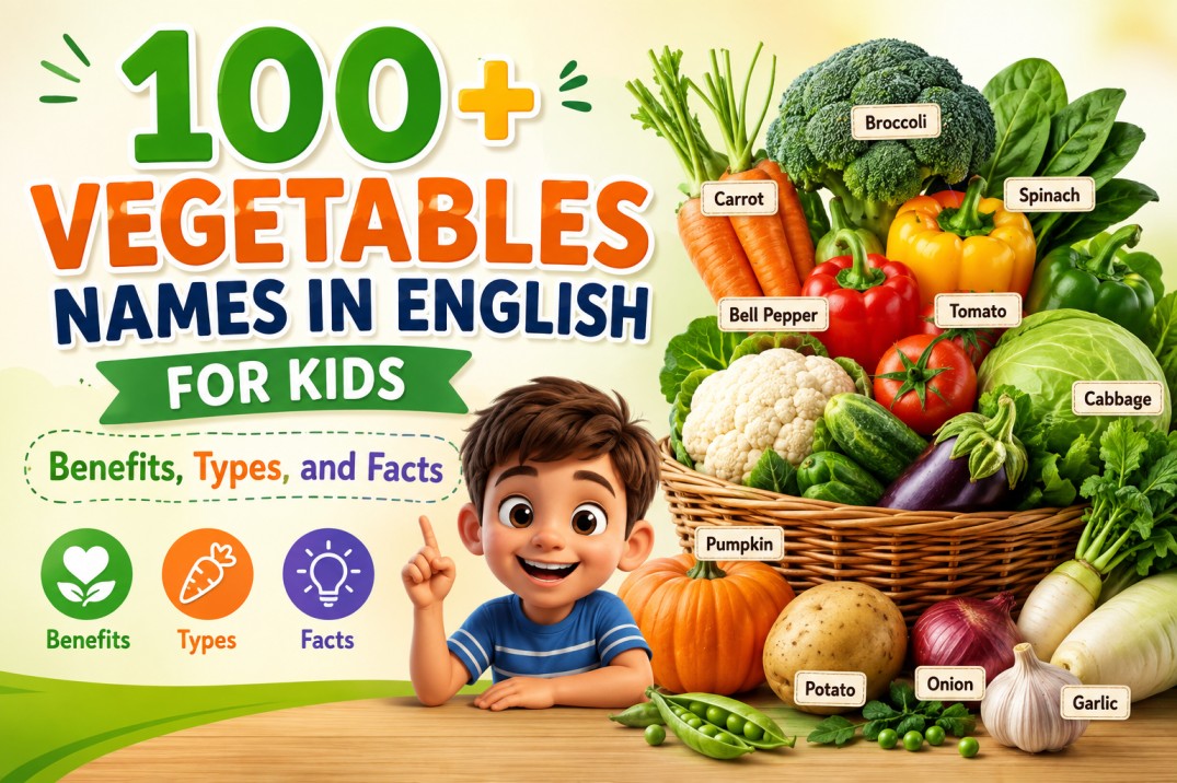 100+ Vegetables Names in English for Kids Benefits, Types, and Facts